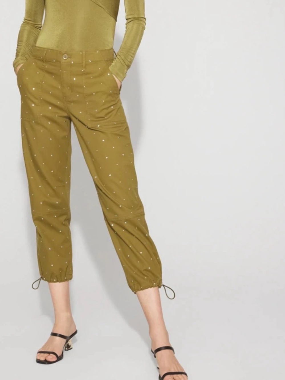 White House Black Market Moss Green Studded High Waist Ankle pants 8 Slim